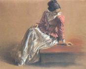 阿道夫 冯 门采尔 : Costume Study of a Seated Woman, The Artist's Sister Emilie
